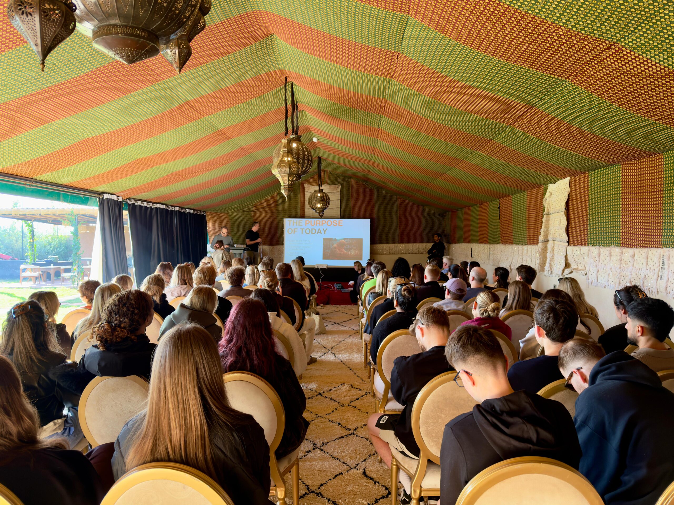 Khayma caΓ―dal tent set up for a corporate seminar